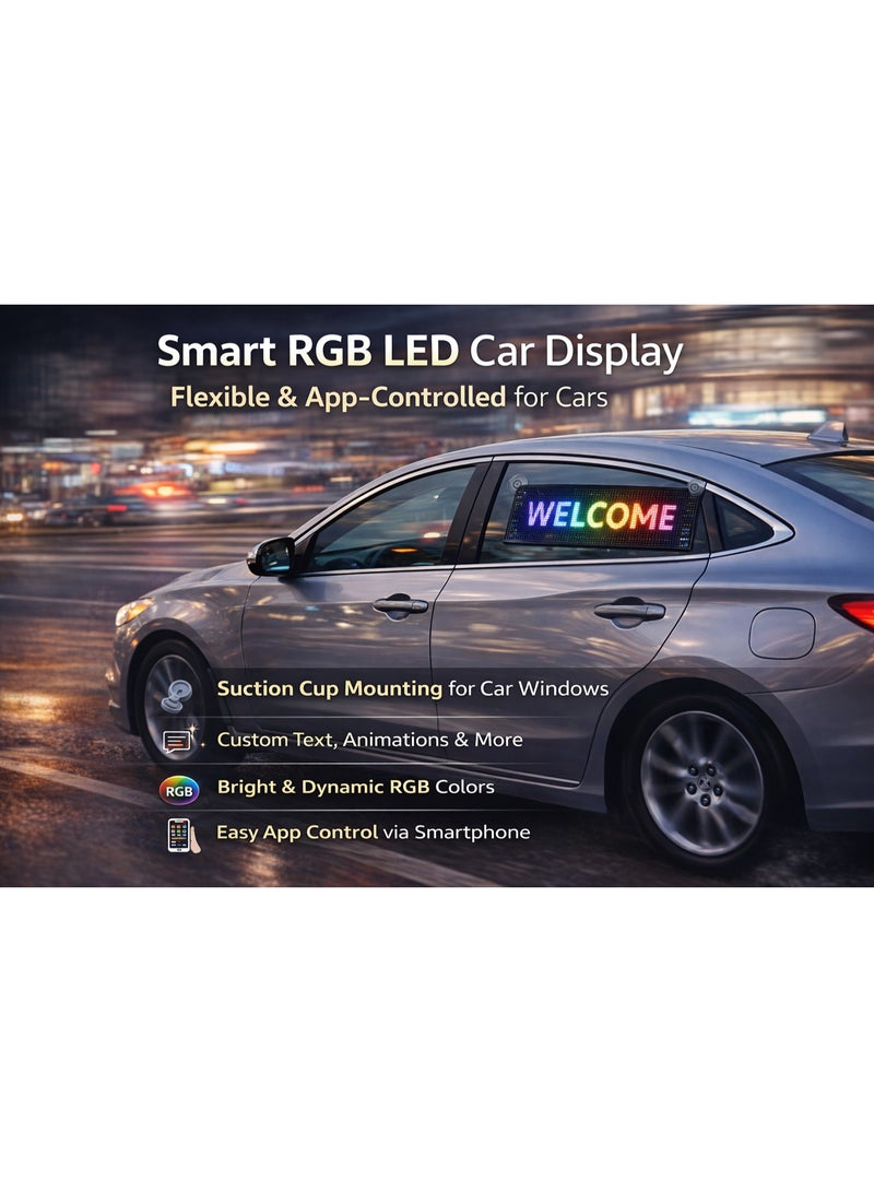 شاشة LED ذكية للسيارات بتثبيت شفط على الزجاج – عرض رسائل ونصوص متحركة RGB مع تحكم عبر الهاتف - Image 5